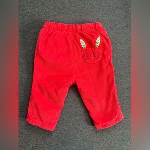Mini Boden Red Velour Pants With Bunny/Rabbit Pocket And Floral Lining